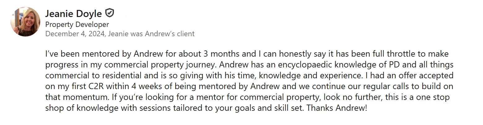 Jeanie Doyle, Property Developer — LinkedIn recommendation for Andrew Roberts, Property With Andrew